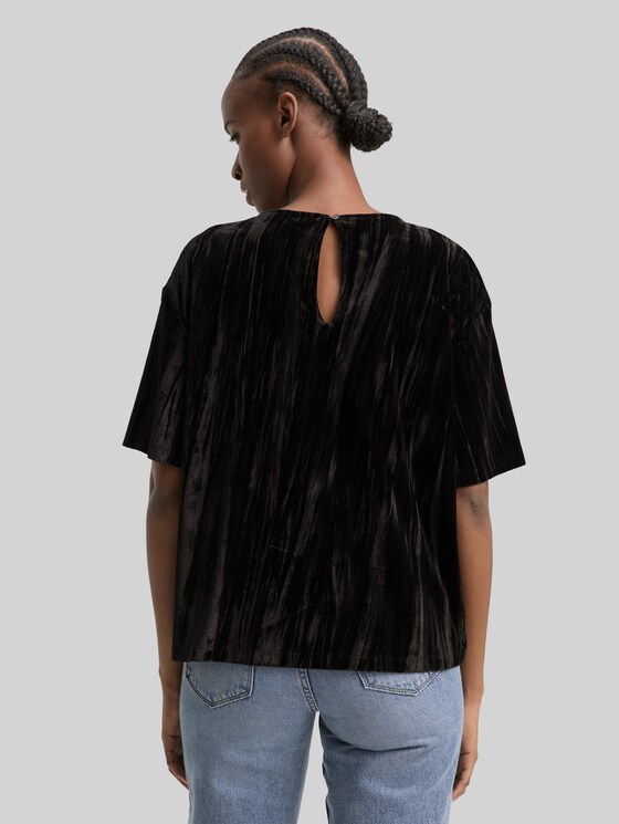Loose fit velvet T-shirt - deep black