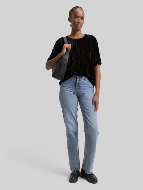 Loose fit velvet T-shirt - deep black