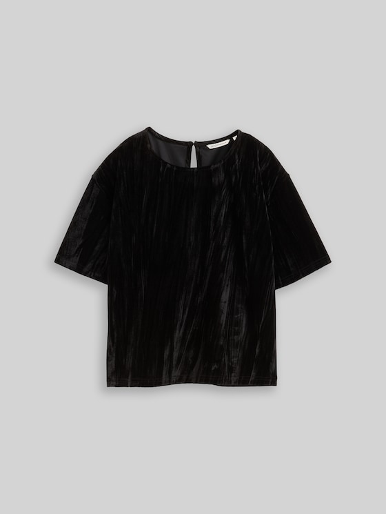Loose fit velvet T-shirt - deep black