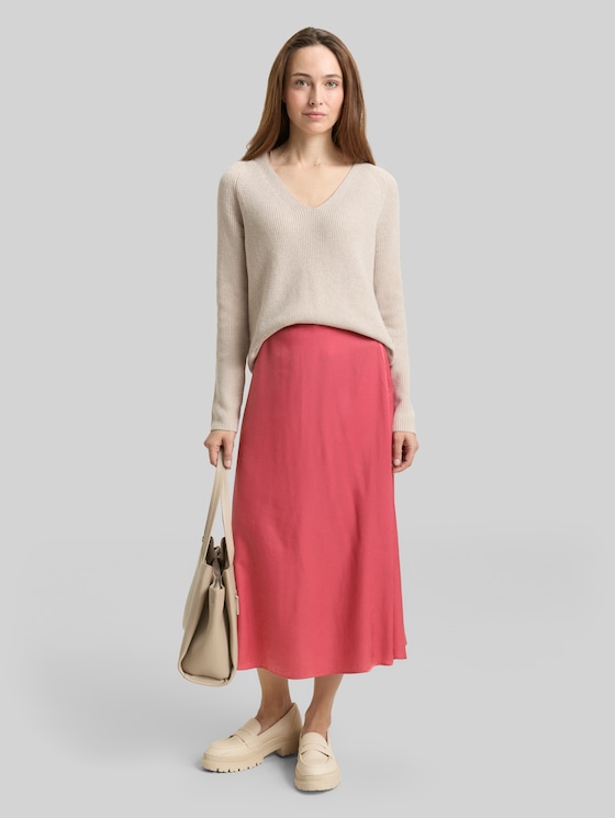 High Waist Satin Midi Skirt - cozy pink