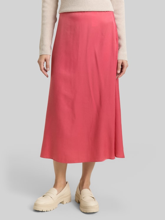 High Waist Satin Midi Skirt - cozy pink