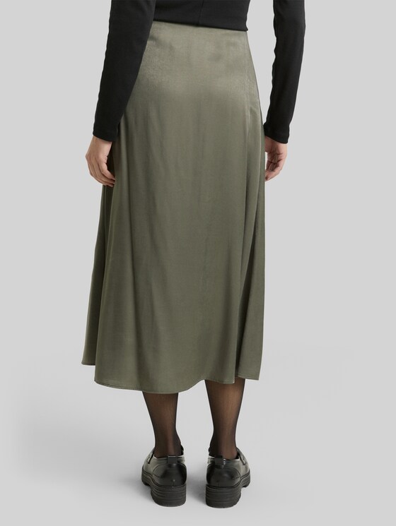 High Waist Satin Midi Skirt - cloudy green