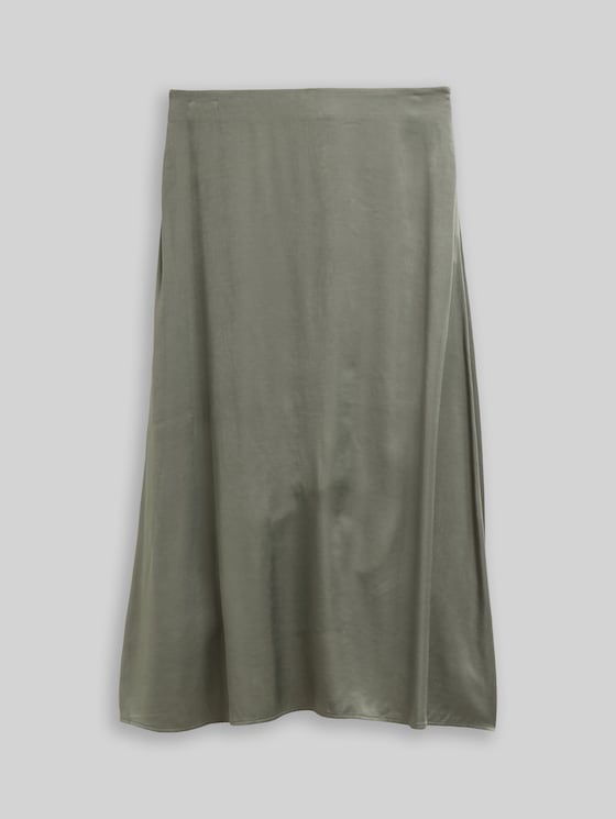High Waist Satin Midi Skirt - cloudy green