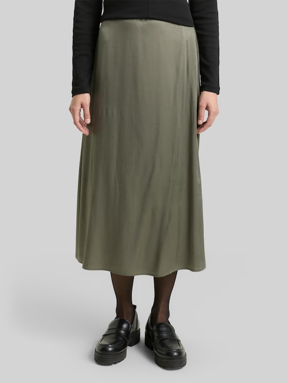 High Waist Satin Midi Skirt - cloudy green