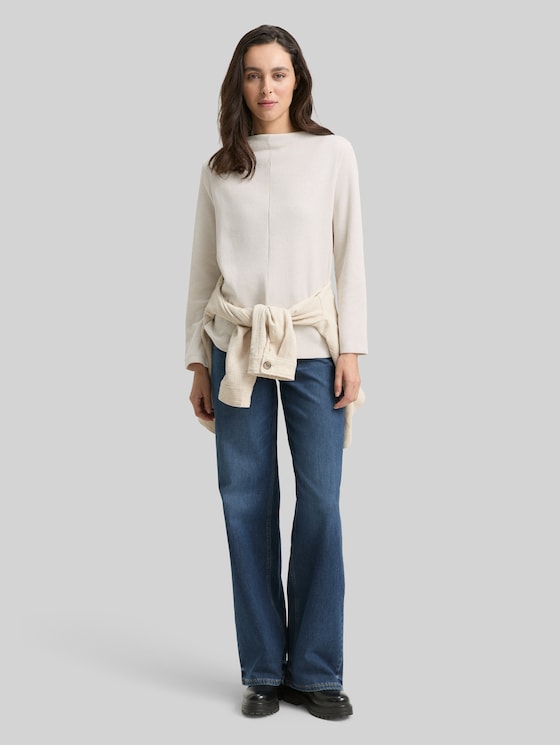 Sweatshirt with stand-up collar - sand stone beige melange