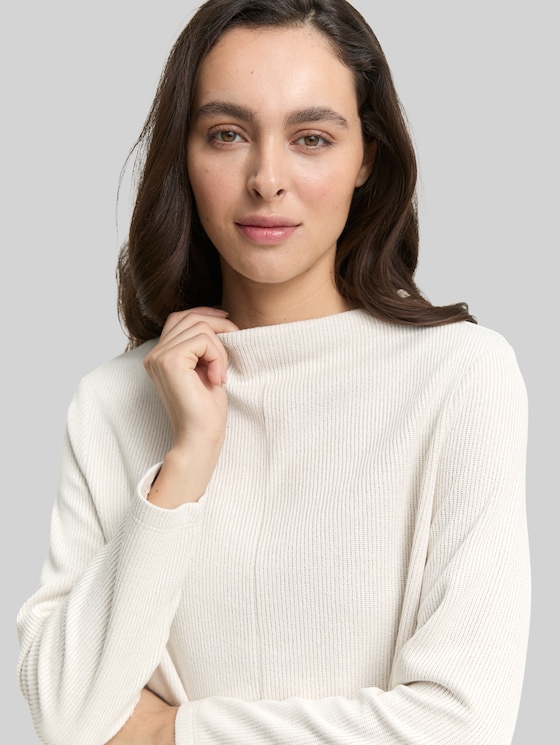 Sweatshirt with stand-up collar - sand stone beige melange