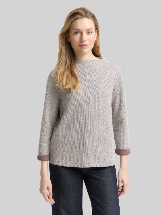 Sweatshirt with stand-up collar - dark pecan brown melange