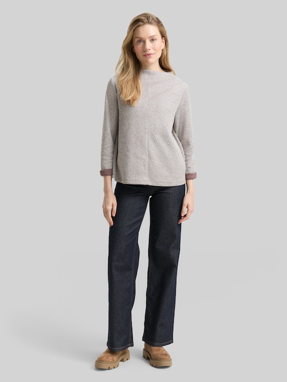 Sweatshirt with stand-up collar - dark pecan brown melange