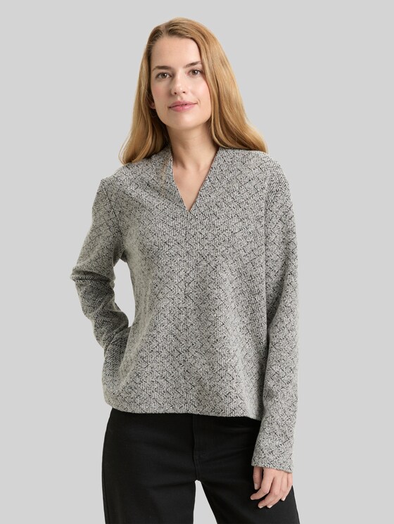Sweatshirt with a V-neckline - black white argyle structure