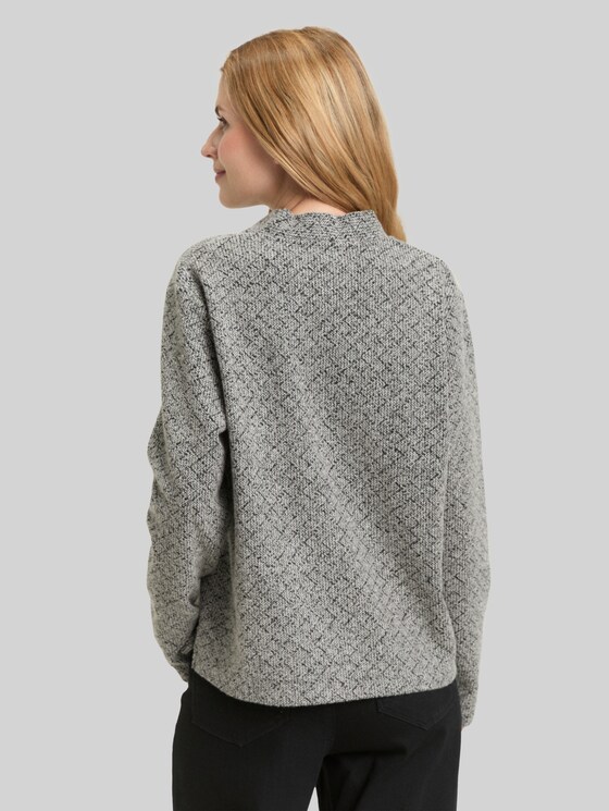 Sweatshirt with a V-neckline - black white argyle structure