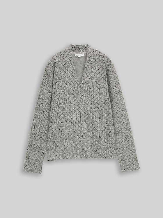 Sweatshirt with a V-neckline - black white argyle structure