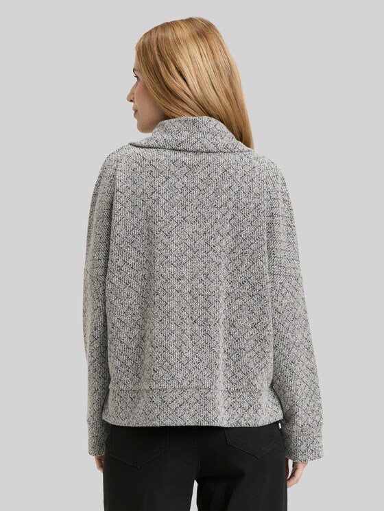 Loose fit sweatshirt jacket with stand-up collar - black white argyle structure