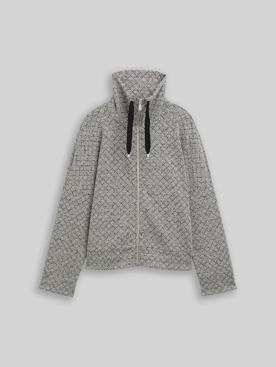 Loose fit sweatshirt jacket with stand-up collar - black white argyle structure