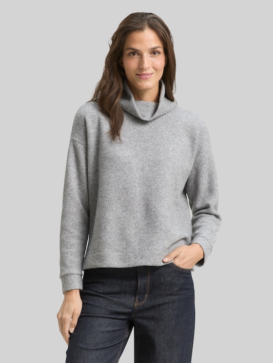 Loose fit sweatshirt with roll neck - medium silver grey melange