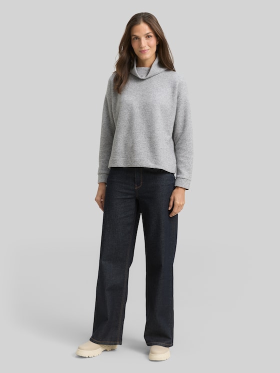 Loose fit sweatshirt with roll neck - medium silver grey melange