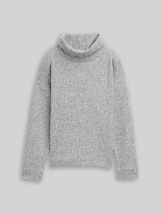 Loose fit sweatshirt with roll neck - medium silver grey melange