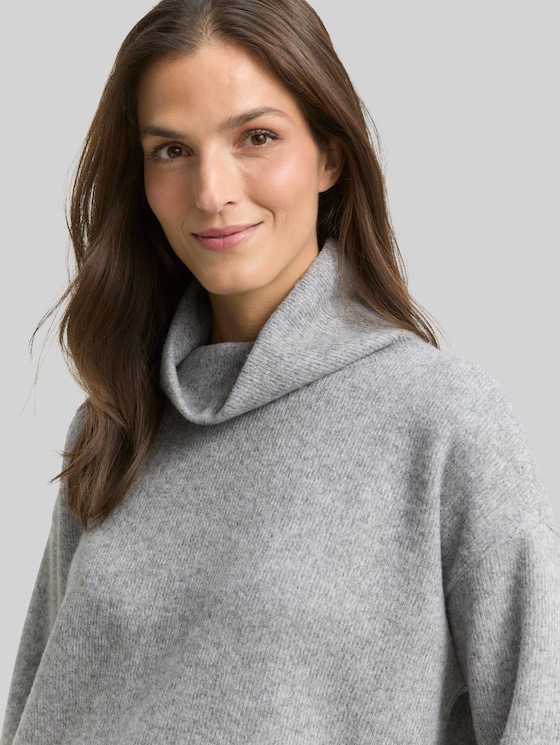 Loose fit sweatshirt with roll neck - medium silver grey melange