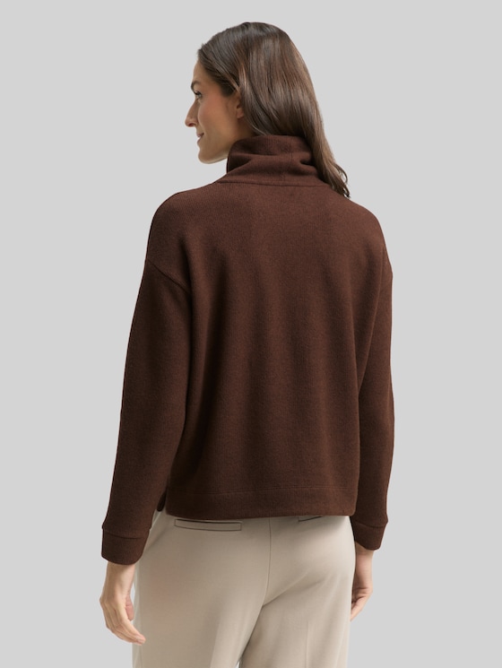 Loose fit sweatshirt with roll neck - dark pecan brown melange