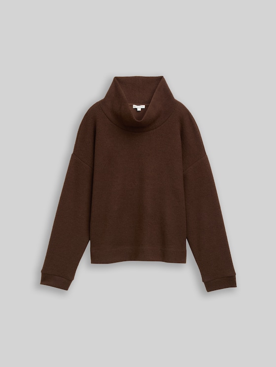 Loose fit sweatshirt with roll neck - dark pecan brown melange