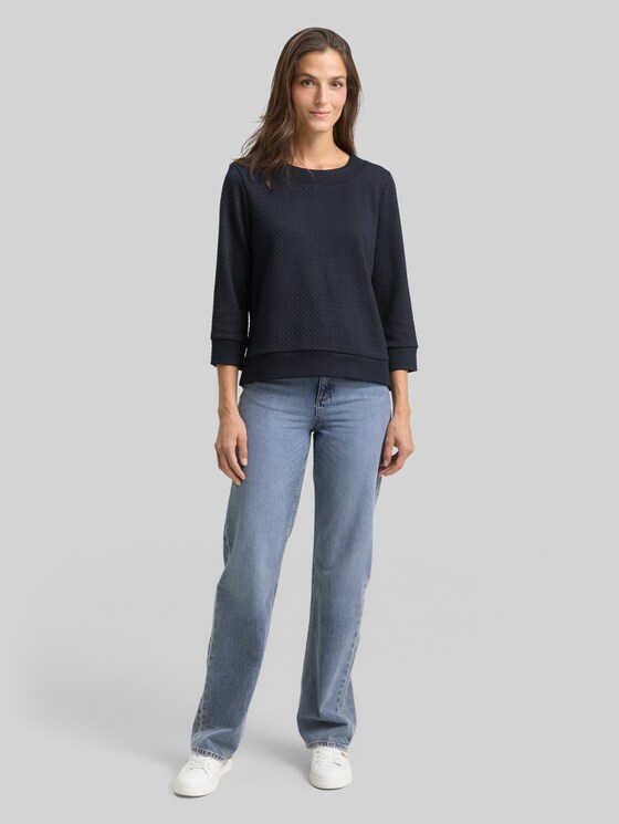 Boxy fit sweatshirt with 7/8 sleeves - sky captain blue