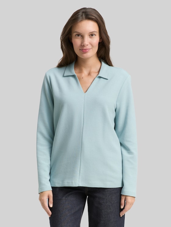 Long-sleeved shirt with a polo collar - white moss