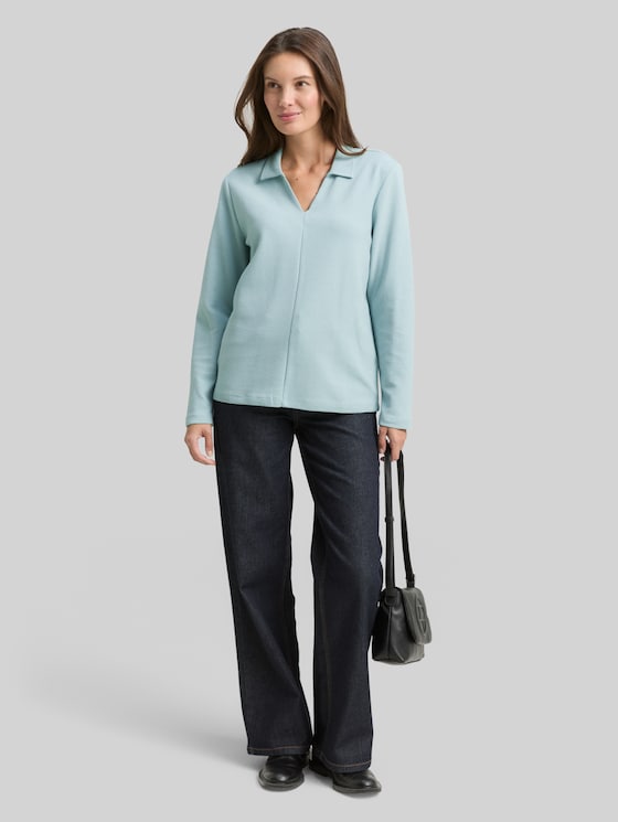 Long-sleeved shirt with a polo collar - white moss
