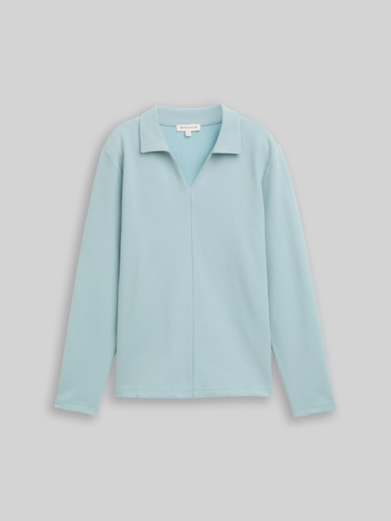 Long-sleeved shirt with a polo collar - white moss