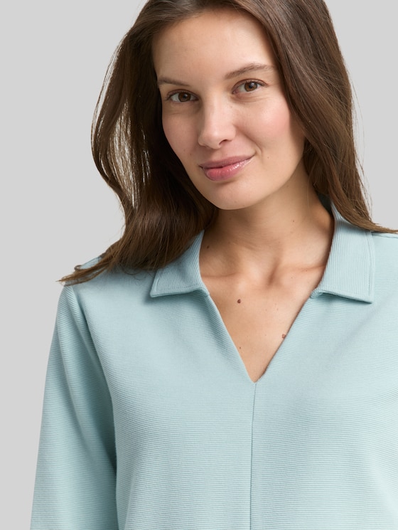 Long-sleeved shirt with a polo collar - white moss