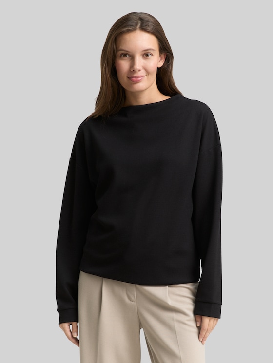 Loose fit sweatshirt with stand-up collar - deep black