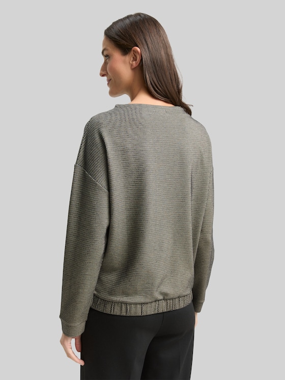 Loose fit sweatshirt with stand-up collar - black beige wave structure