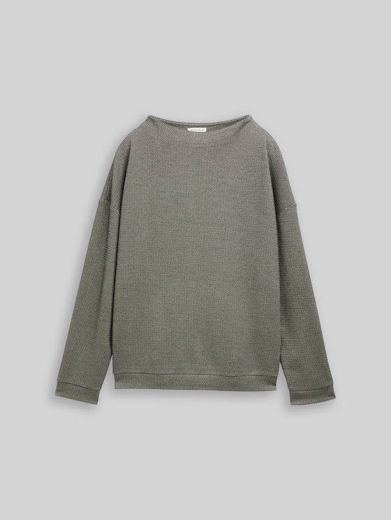 Loose fit sweatshirt with stand-up collar - black beige wave structure