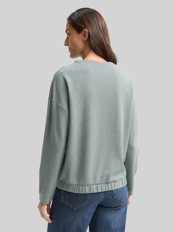 Loose fit sweatshirt with stand-up collar - black moss wave structure