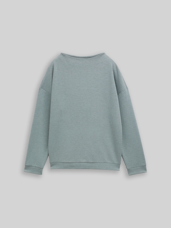 Loose fit sweatshirt with stand-up collar - black moss wave structure