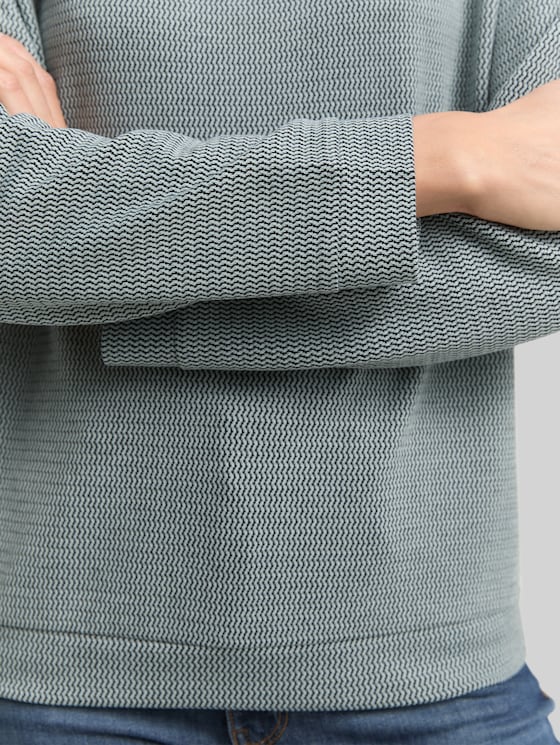 Loose fit sweatshirt with stand-up collar - black moss wave structure