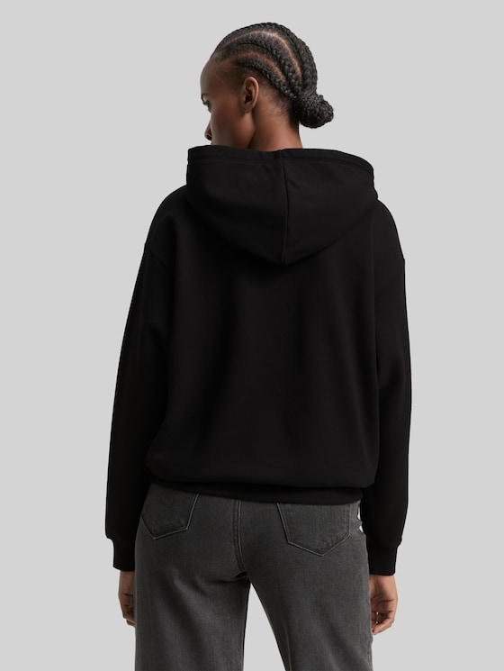 Oversized hoodie Sweatshirt with glitter appliqué - deep black