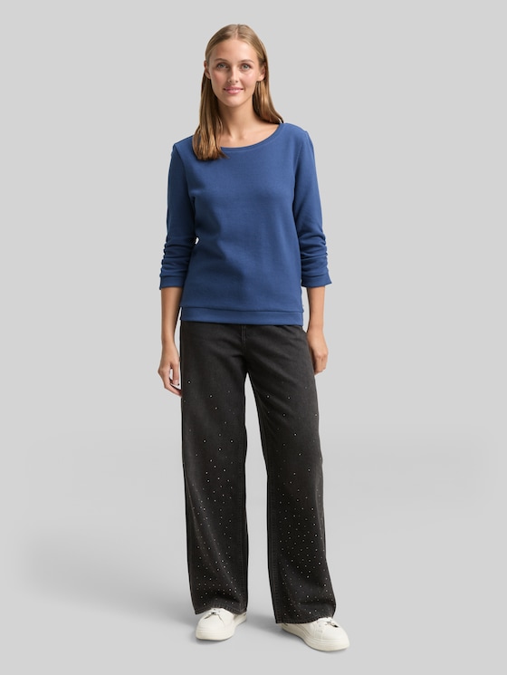 Fitted sweatshirt with ruffles - Dark Duck Blue