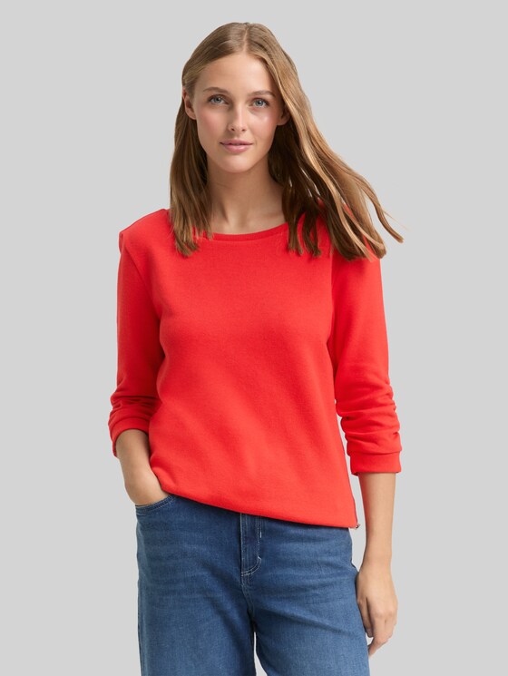 Fitted sweatshirt with ruffles - brilliant red