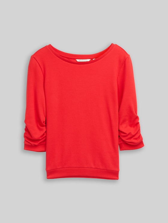 Fitted sweatshirt with ruffles - brilliant red