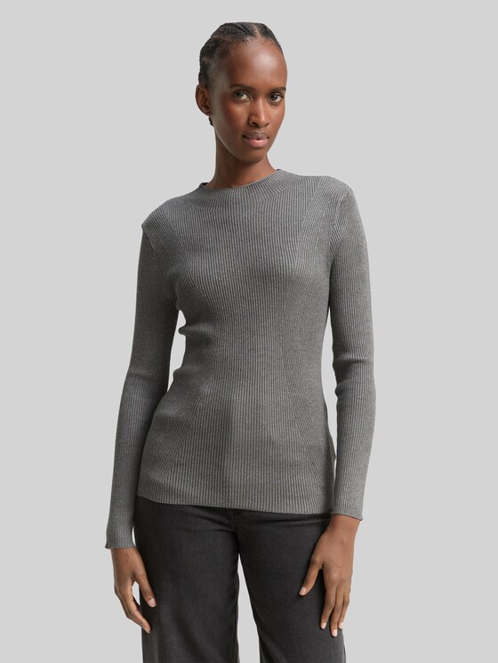 Tight-fit knitted jumper - Stormy Gray Melange