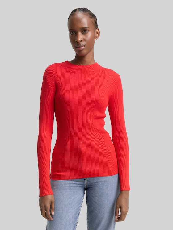 Tight-fit knitted jumper - brilliant red