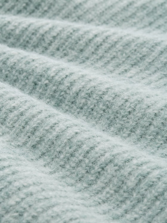 Relaxed fit knitted jumper with stand-up collar - Silver Cloud Blue Melange