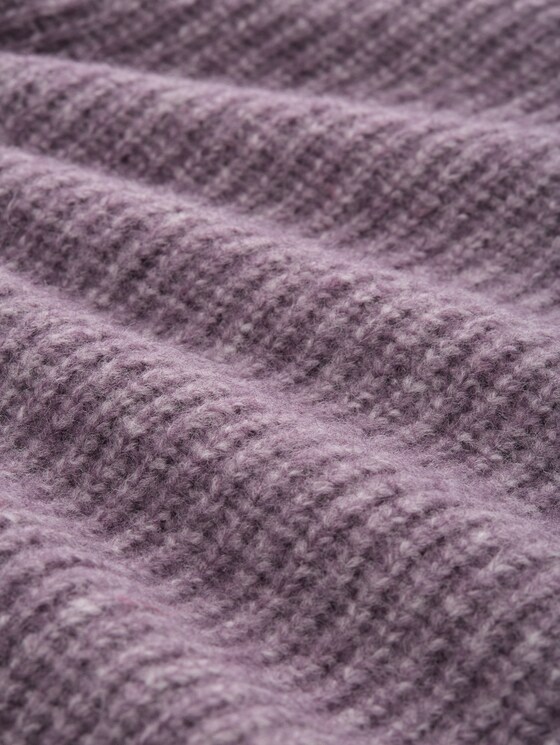 Relaxed fit knitted jumper with stand-up collar - dark lavender melange
