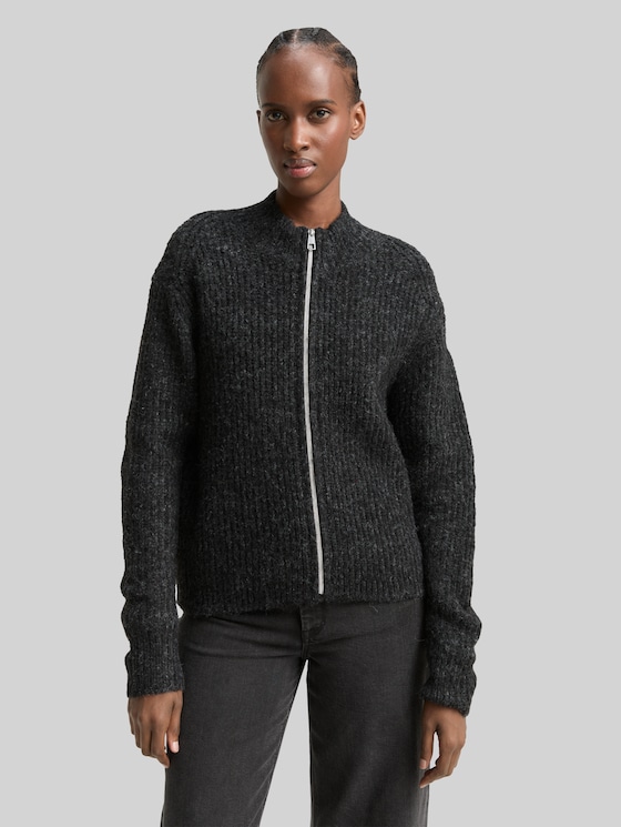 Cardigan with zip - Shale Grey Melange
