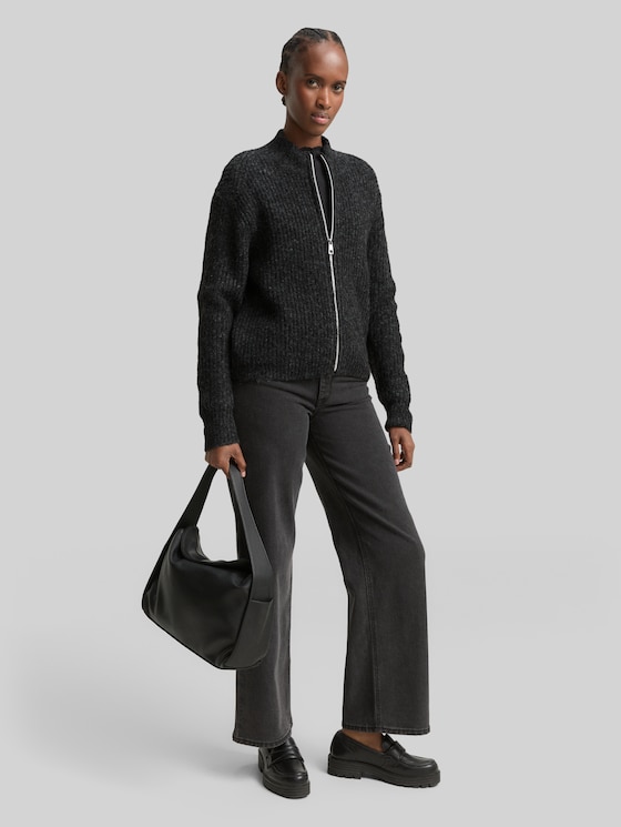 Cardigan with zip - Shale Grey Melange