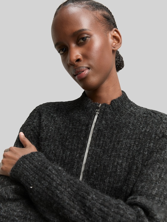 Cardigan with zip - Shale Grey Melange