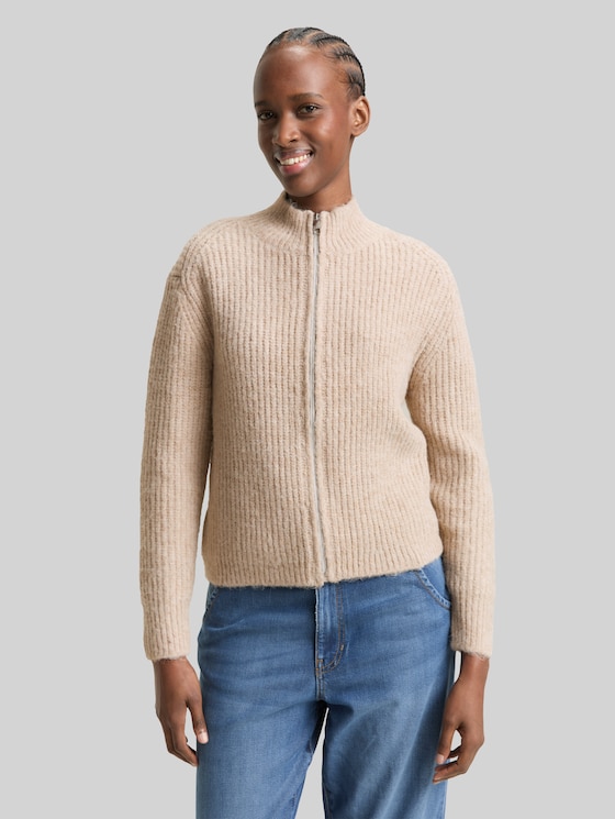 Cardigan with zip - cosy beige melange