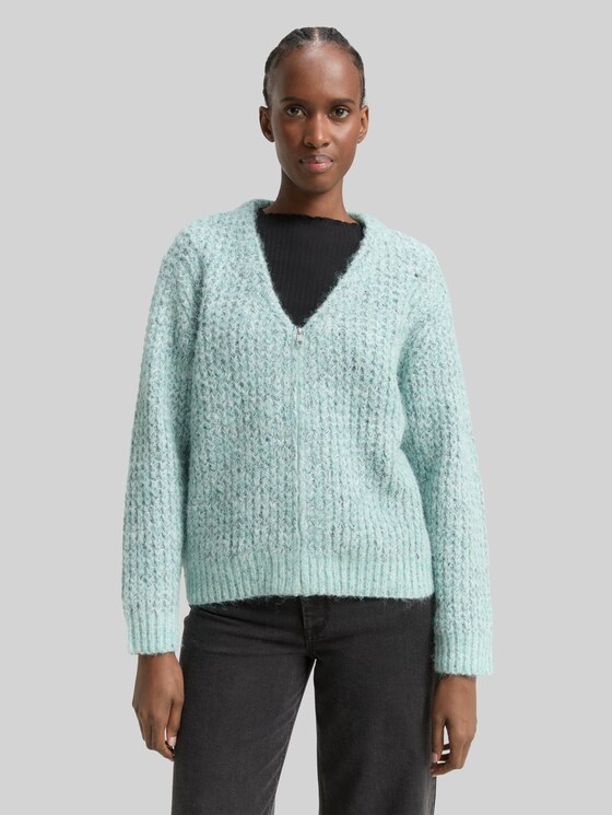 Relaxed-fit cardigan with wool blend - mint multicolor melange