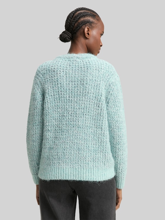 Relaxed-fit cardigan with wool blend - mint multicolor melange