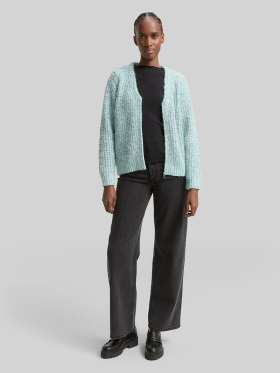 Relaxed-fit cardigan with wool blend - mint multicolor melange