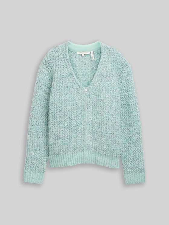 Relaxed-fit cardigan with wool blend - mint multicolor melange